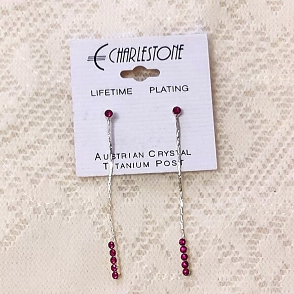 NEW Silver Plated Red Garnet Crystal Long Drop Dangle Earrings Jewelry Gifts - Picture 1 of 8